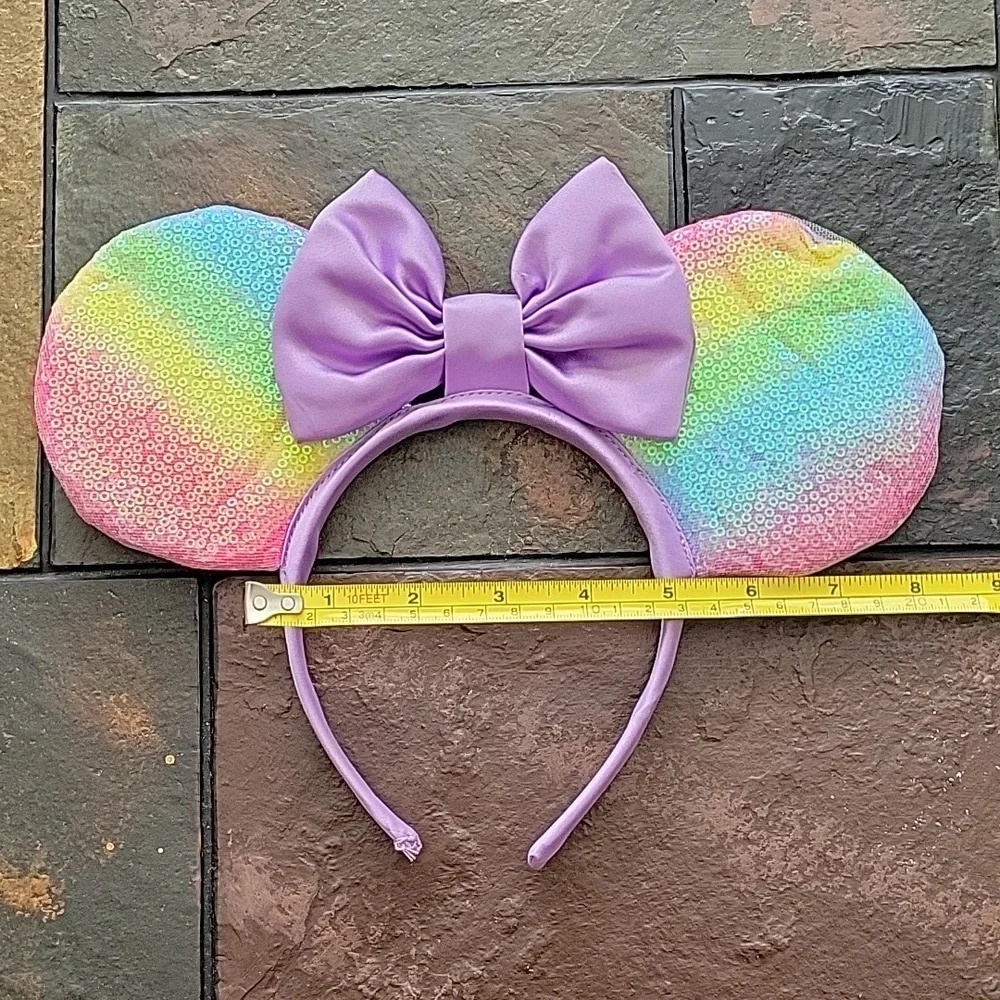 DISNEY Minnie Mouse Ears Headband, rainbow ears with a purple bow, NWOT